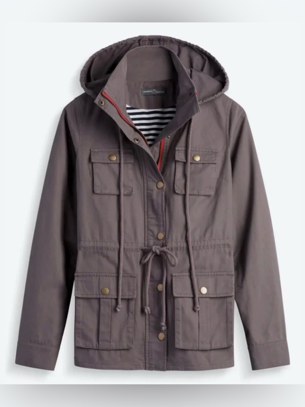 Market & Spruce Grey Chaplin Lined Hooded Anorak Utility Jacket Striped Size S